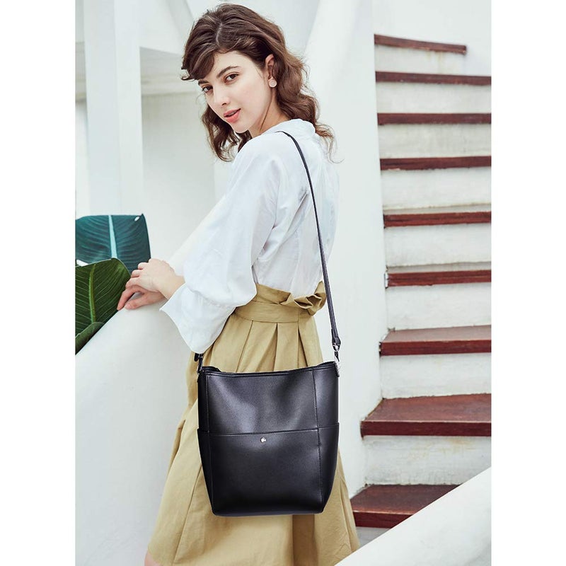 BROMEN Women Handbag Designer Vegan Leather Hobo Handbags Shoulder Bucket Crossbody Purse Black - Image 2